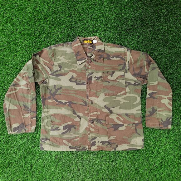 Vintage Y2K Military Camo Jacket Large 23x24 Brown Green - Picture 10 of 16